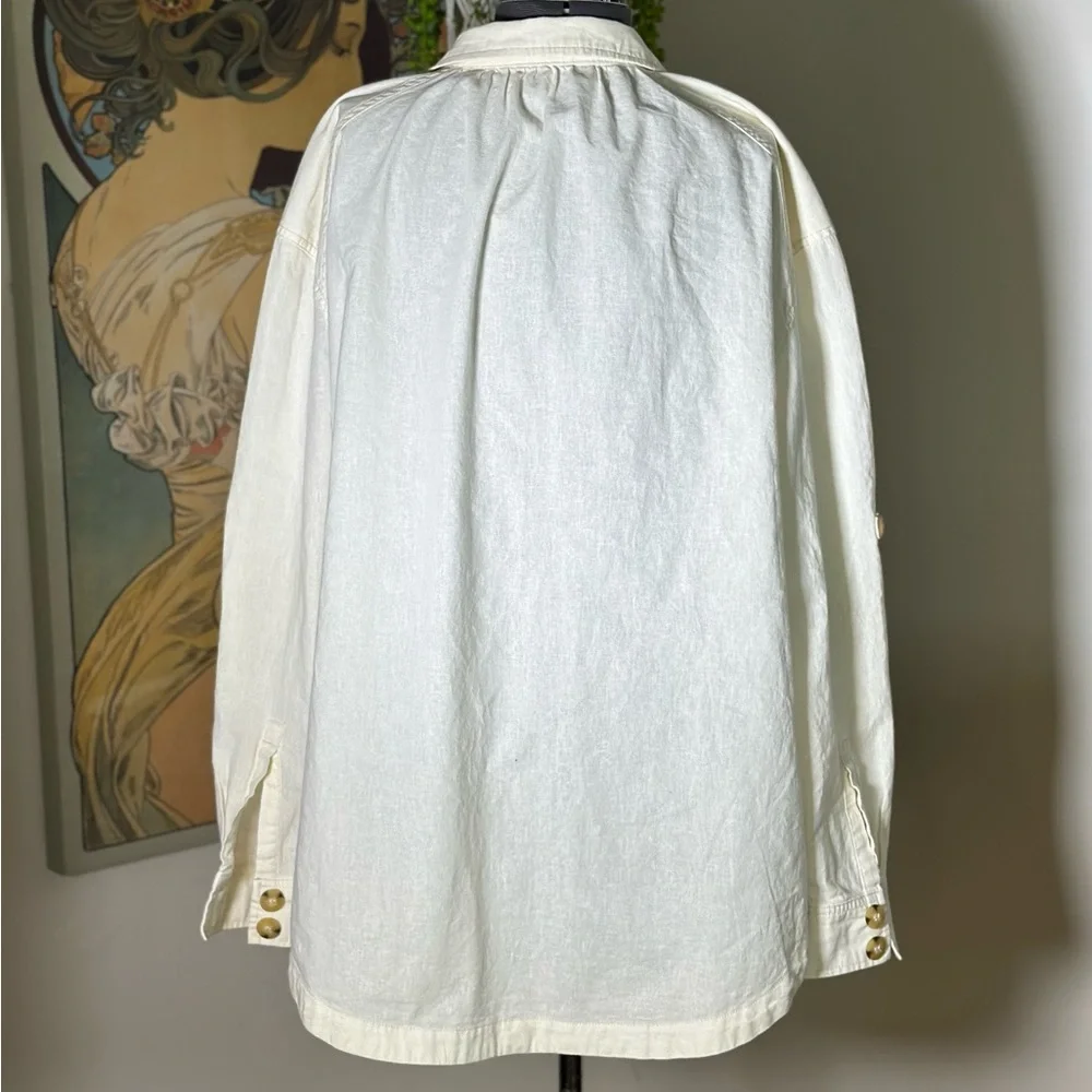 Free People Sunshine In My Pockets Buttondown Thick Linen Cotton Long Sleeve - Picture 5 of 13
